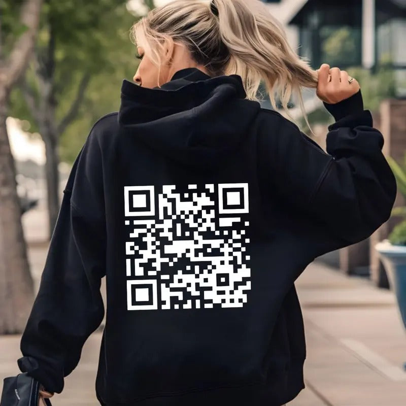 Funny FU QR Code Back Side Hoodie, QR Code Back Side Hoodie, Gifts, Gift For Her, Gift For Him, Classic Fabric Top Clothing Cotton Medium Menswear