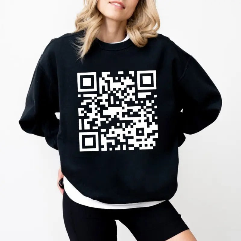 Funny FU QR Code Men's Sweatshirt, QR Code Sweatshirt, Gifts, Gift For Her, Gift For Him, Classic Fabric Top Clothing Comfort Crewneck