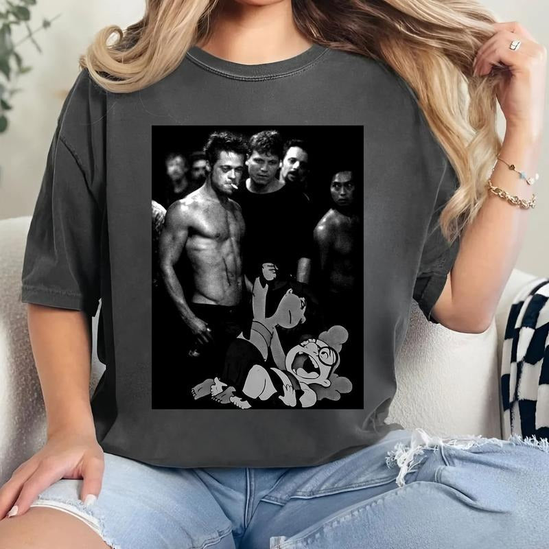 Funny Fight Club Scene Lilu and Stich Inspired Tee, Aloha Hawaiian Vibes Shirt, Vintage Summer T-shirt, Retro Cartoon Tee for Men Women, Shirts for Casual Day
