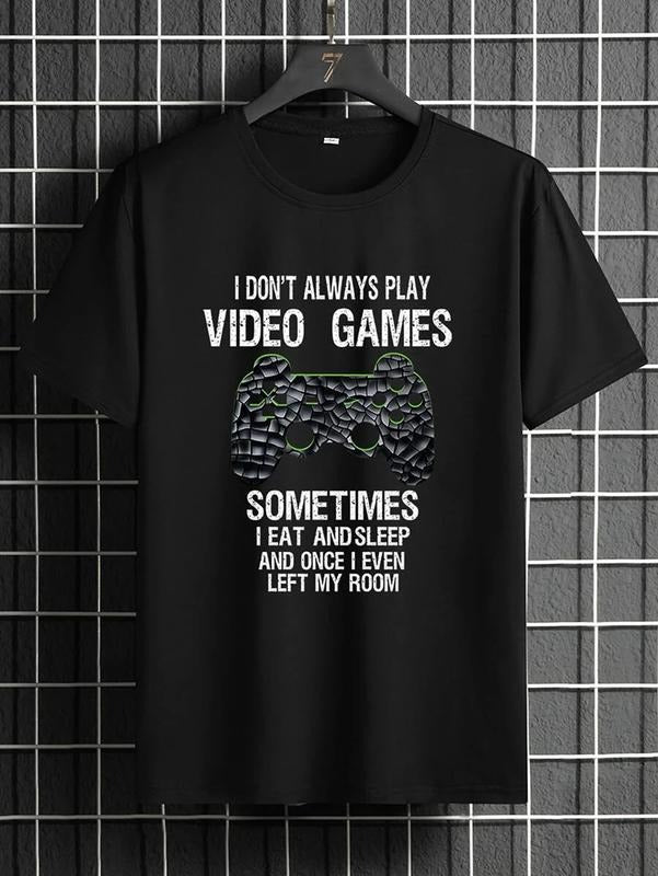 Funny Gamer Shirts, Special Gifts For Gamers, Slogan Graphic And Gamepad Print T-Shirt Menswear Top Casual