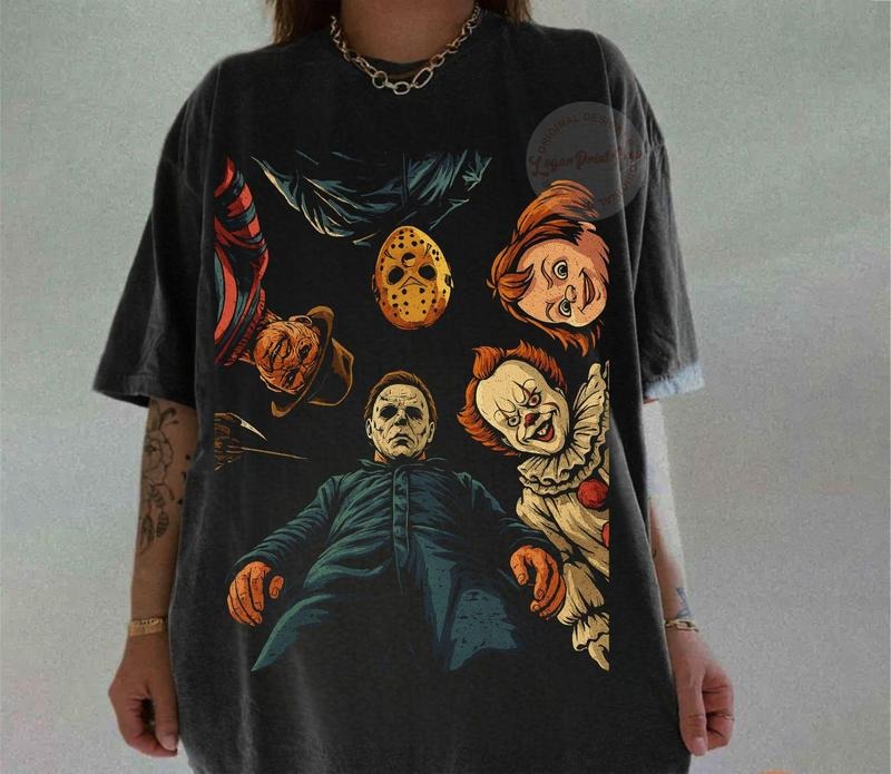 Funny Halloween Characters Face Shirt, Horror Movie Shirt, Scary Movie TShirt
