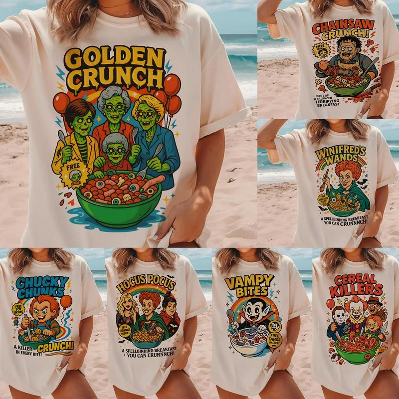 Funny Halloween Horror Breakfast Shirt, Creal K.llers Tshirt, Horror Characters Shirt, Golden Ghouls Cereal, Retro Zombie Ghost Tee,Spooky Snack Shirt