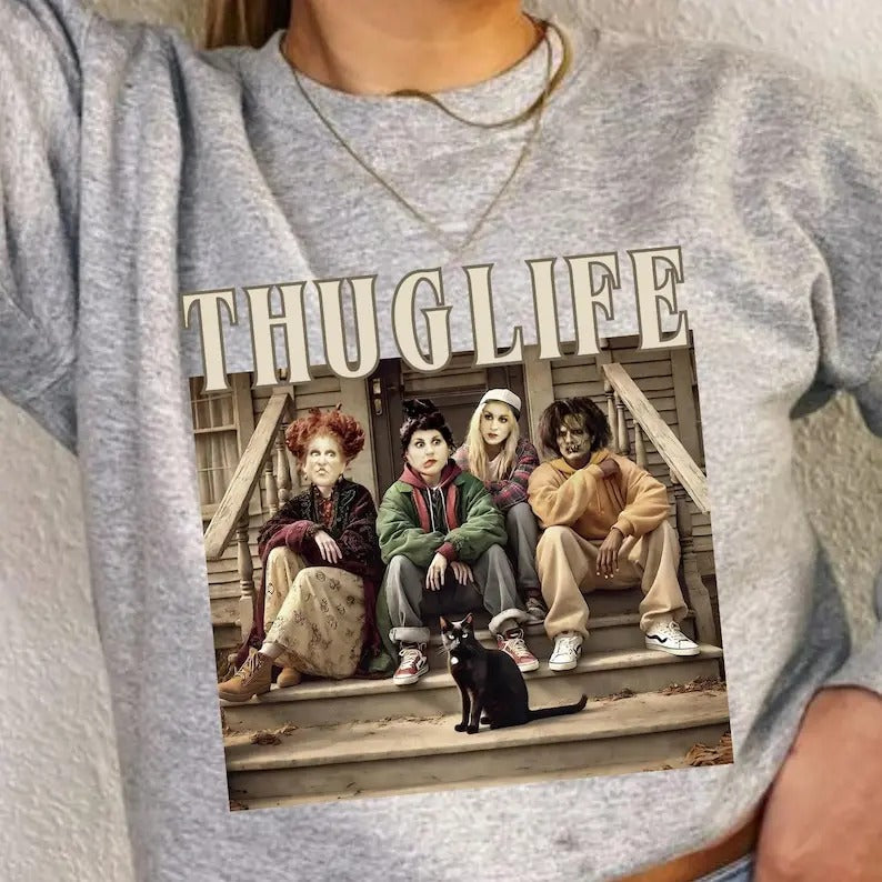 Funny Hocus Pocus Thug Life Halloween Shirt, Witchy Gangsta Vibes, Sanderson Sisters Shirt, Retro Witches Movie, Retro Halloween Character style 02