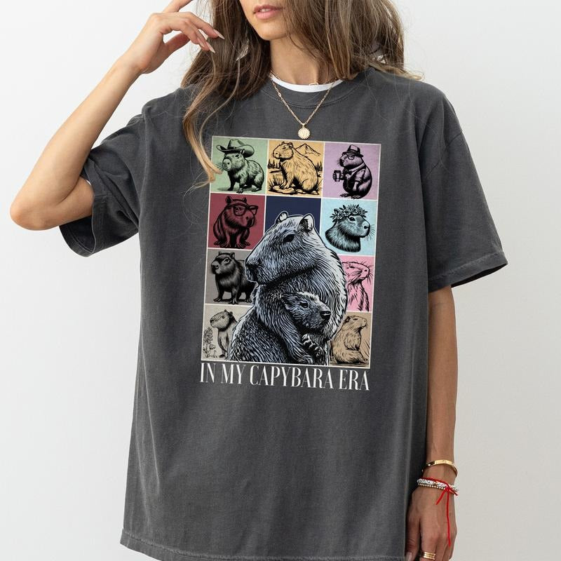 Funny In My Capybara Shirt, Vintage Capybara Graphic Tee Women, Cute Animals Shirt Gifts, Positive Vibes T-shirts, Comfort Shirt Casual Style, Cotton Fabric Outfit, Gift for Capybara Lover, Womenswear Top Cotton Fabric Tee