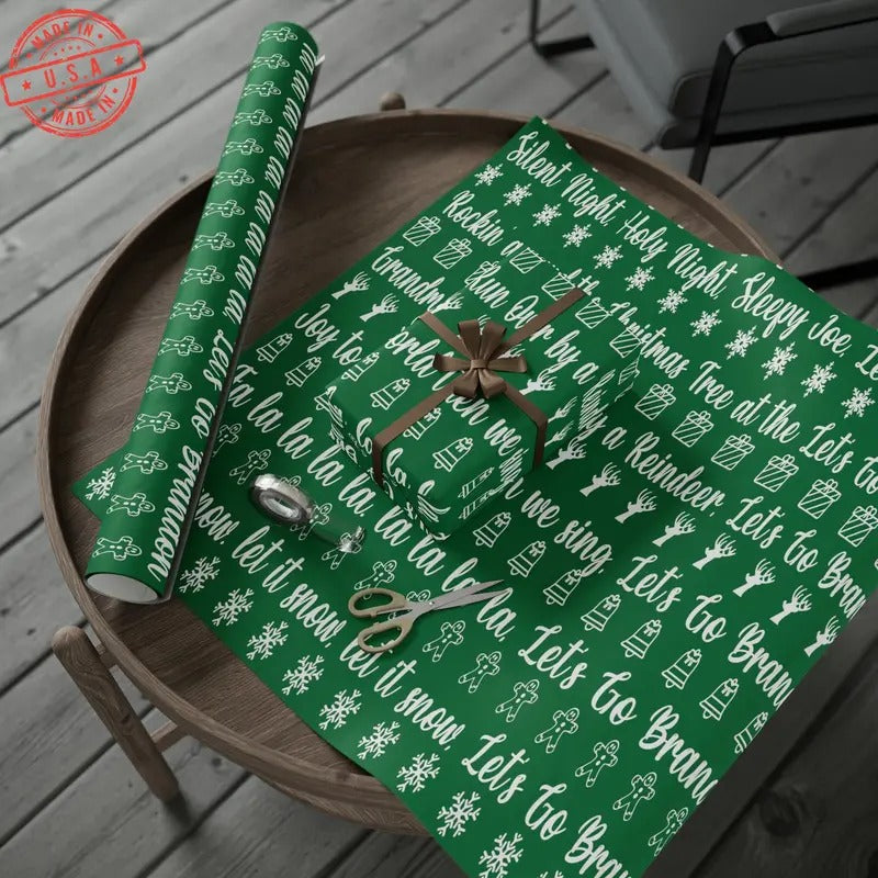 Funny Let's Go Brandon Christmas Gift Wrap Green - Brandon Trump Gift Wrap Funny Green Wrapping Paper