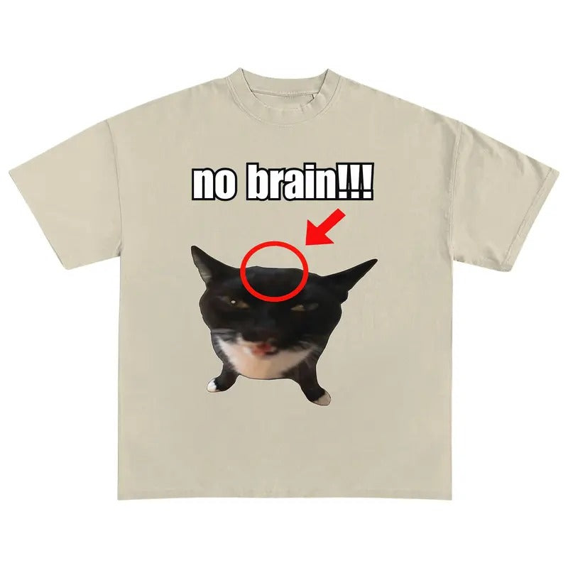 Funny Meme Shirt, No Brain Cat Shirt, Cat Lover Tee, Black Cat Merch, Retro Cat Lover Shirt Gift