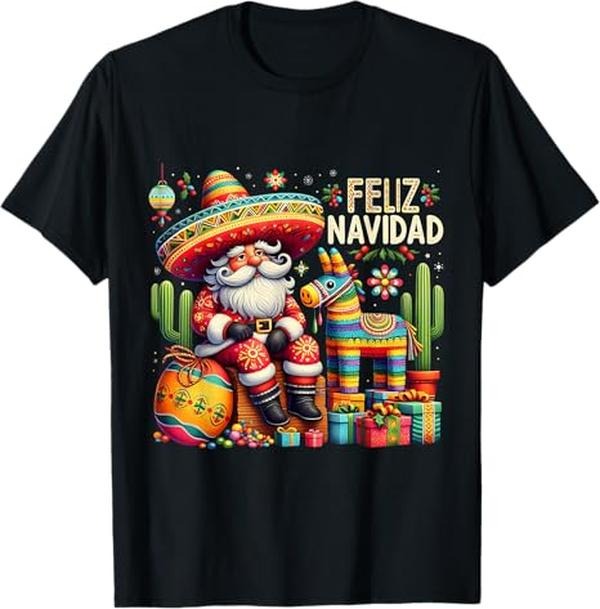 Funny Mexican Christmas Shirt, Christmas Gift, Feliz Navidad Mexican Funny Christmas Santa Festive Costume T-Shirt - Menswear Top