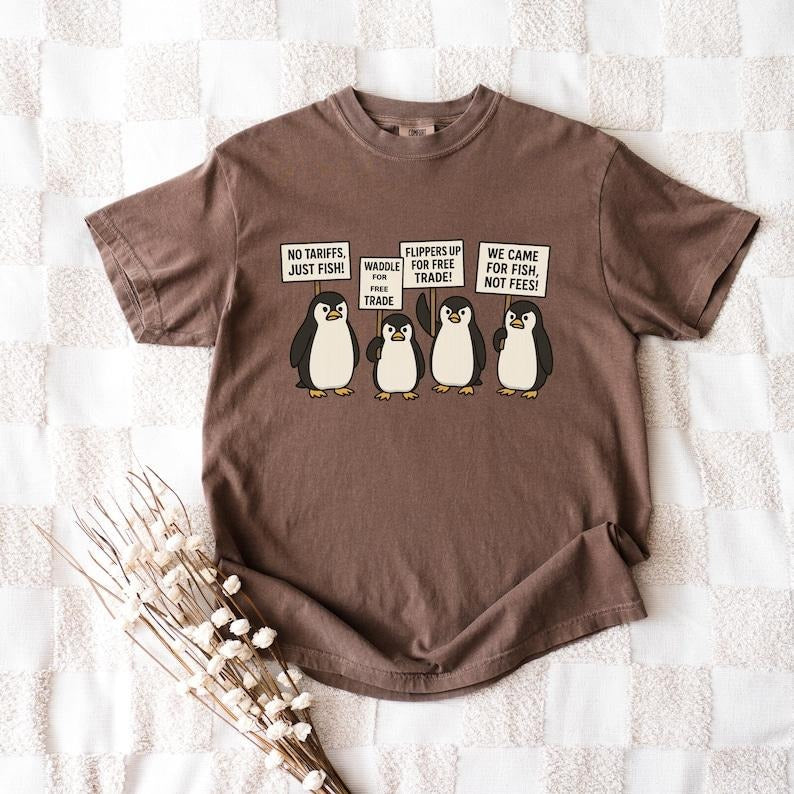 Funny Picketing Penguins Against Tariffs Shirt Unisex Funny Anti-Fascism Tee Resist T-Shirt