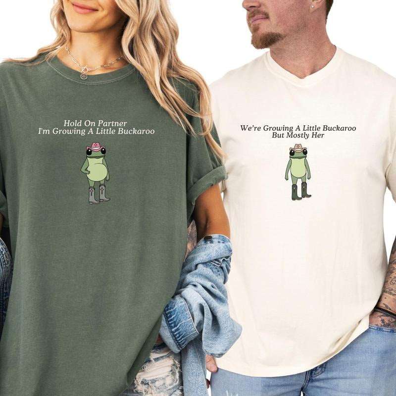 Funny Pregnancy Announcement Shirt, New Mom and Dad Gift, Western Frog Shirt, Baby Announcement, Pregnancy Reveal