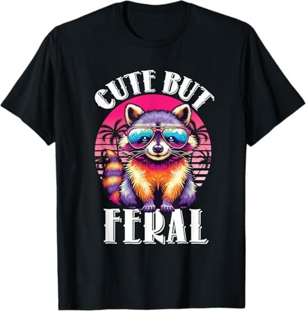 Funny Raccoon Shirt, Funny Raccoon Shirt Cute But Feral Retro Racoon Sunglasses T-Shirt For Men - Menswear Top Vintage Raccoon