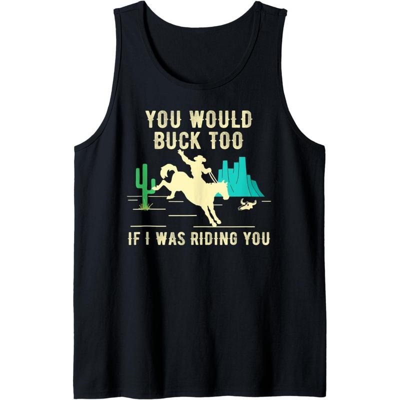 Funny Sexy Cowboy Riding Rodeo Horse Adult Country Western Tank Top Made in USA
