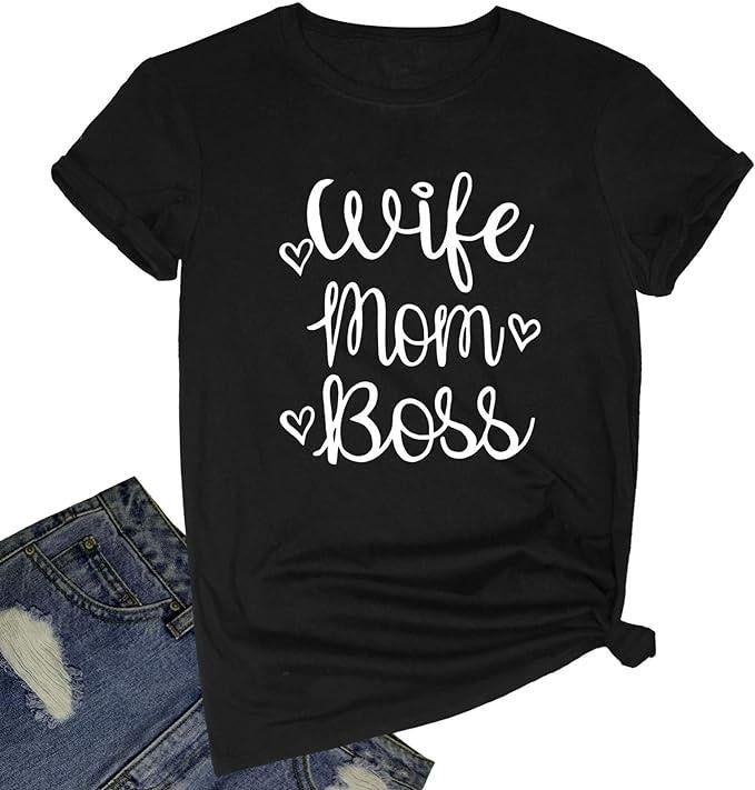 Funny Shirts For Women, Wife Mom Boss Graphic Funny T Shirts Cute Tees Womenswear Casual Cotton