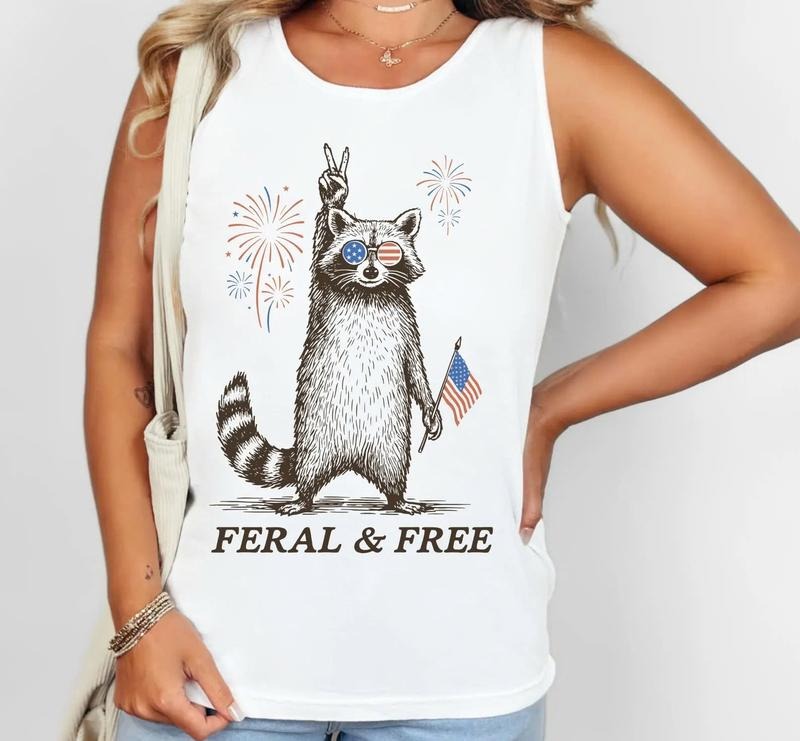 Funny Tank Top, Feral & Free Raccoon Tank, American Feral Tank, Patriotic Tank Top, Independence Day Gift, USA Tank Top