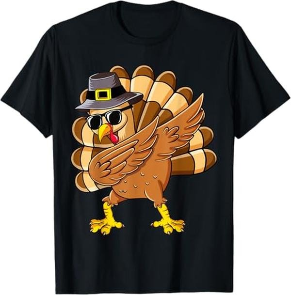 Funny Thanksgiving Shirts, Dabbing Turkey Thanksgiving Day Pilgrim Funny Dab T-Shirt - Menswear Top