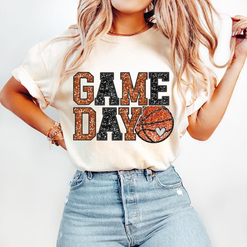Game Day Basketball T-Shirt, Basketball Mama Shirt, Basketball Mom Sports T-Shirt, Faux Sequin Season