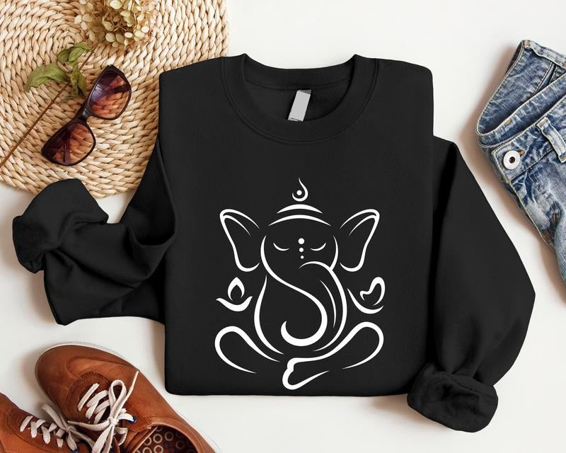Ganesha Elephant Sweatshirt, Mandala Animal Hoodie, Elephant Lover Gift Sweater, Indian Meditation Birthday Gift Sweatshirt, Unisex Yoga Hoodie.
