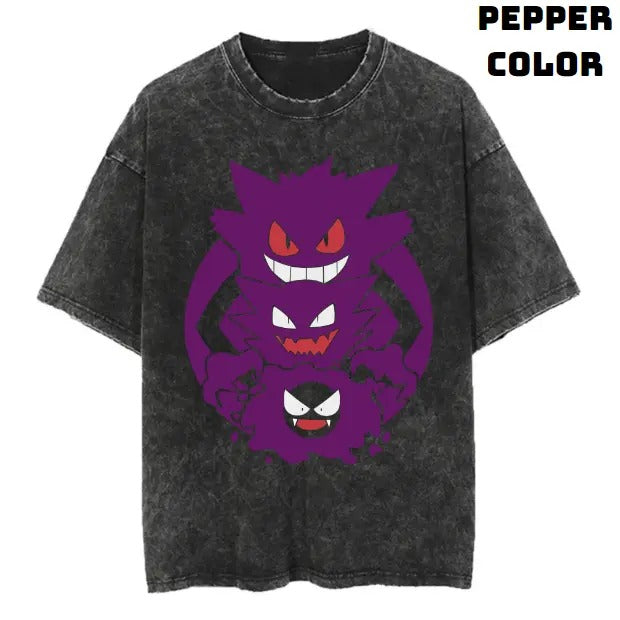 Gastly Haunter Gengar Vintage Tee, Gengar Shirt, Pokemon Shirt, Anime Manga Shirt, Halloween Shirt, Vintage Graphic Tee, Unisex T-Shirt, Gift For Fan Pokemon, Crewneck Short Sleeve Shirt Top Menswear Streetwear