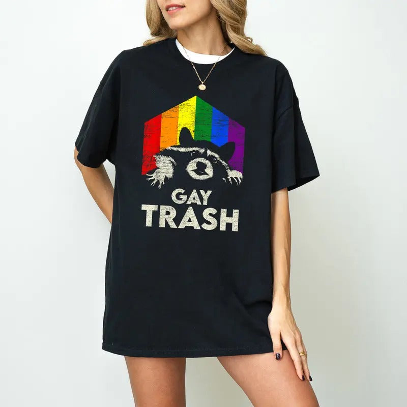 Gay Trash Shirt, Raccoon LGBT Rainbow Gay Pride Month Vintage T-Shirt, Sweatshirt Gay Trash Shirt, Raccoon LGBT Rainbow Gay Pride Month Vintage
