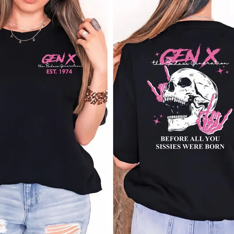 Gen X Custom Year Badass Gen X T-shirt, 100% Cotton, Unisex, Comfortable Fit, Custom Design, Available in Multiple Colors, Machine Washable - Collar