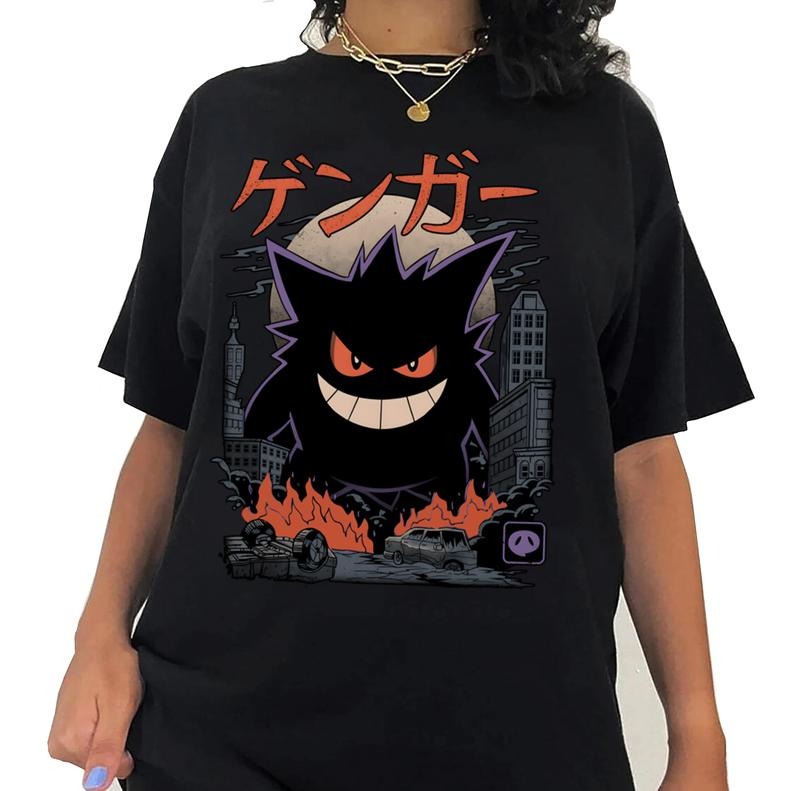 Gengar Pokemon Vintage Shirt | Dark Ghost Kaiju Japanese Style Shirt Top Womenswear Streetwear Summer Comfort Tshirt