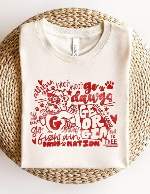 Georgia Bulldogs Doodle Team Pride Shirt, Red and Black Graphic T-shirt, Georgia Dawgs Fan Shirt, University of Georgia Apparel, College Sports T-shirt, Football Team Shirt