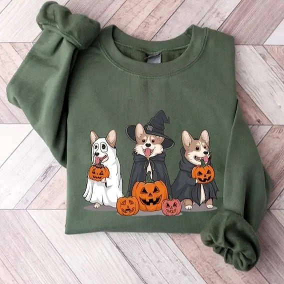 Ghost And Witch Cute Halloween Dogs Sweatshirt, Halloween Dogs Sweatshirt, Halloween Cute Gift Sweatshirt, Cute Dogs Sweatshirt, Dog Mom Sweatshirt, Cute Gift