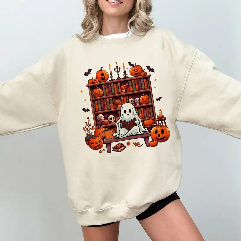 Ghost Book Reader Sweatshirt, Ghost Halloween Shirt, Reading Book Lover Halloween Gift, Pumpkin Fall Autumn Halloween Shirt, Ghost Reading Book Halloween Shirt, Ghost Reader Shirt, Boo Sweatshirt, Spooky Season Shirt