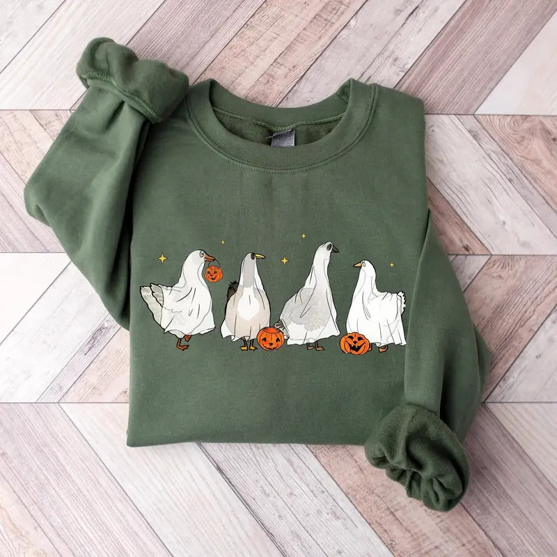 Ghost Ducks Sweatshirt, Halloween Ghost Ducks Sweatshirt, Spooky Ducks Halloween Gift Shirt Duck Lovers Halloween Crewneck Pullover