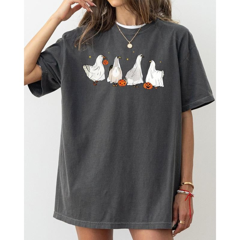 Ghost Geese, Farm, Skeleton, Funny, Pumpkin, Spooky, Witch, Aesthetic, Meme, Halloween, Costume, Tshirt, Women's, Comfort Colors Tee, Spooky, Tshirt, Witch, Pumpkin, Ghost, Skeleton