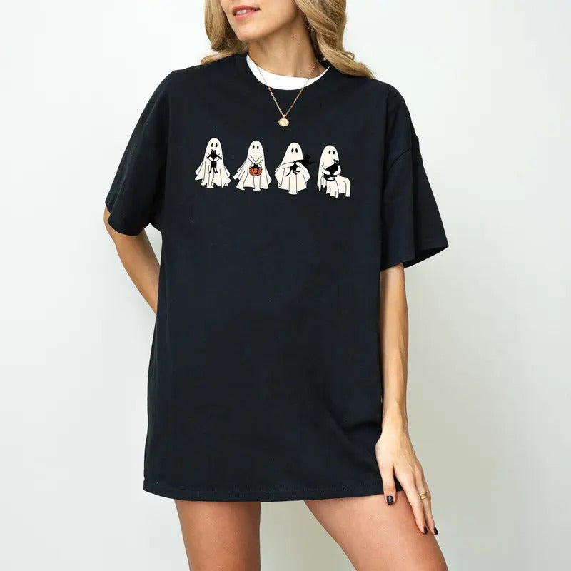 Ghost Holding Black Cat Sweatshirt, Halloween Shirt, Ghost Shirt, Spooky Season, Cute Fall Shirt for Women, Halloween Sweatshirt, Cat Shirt