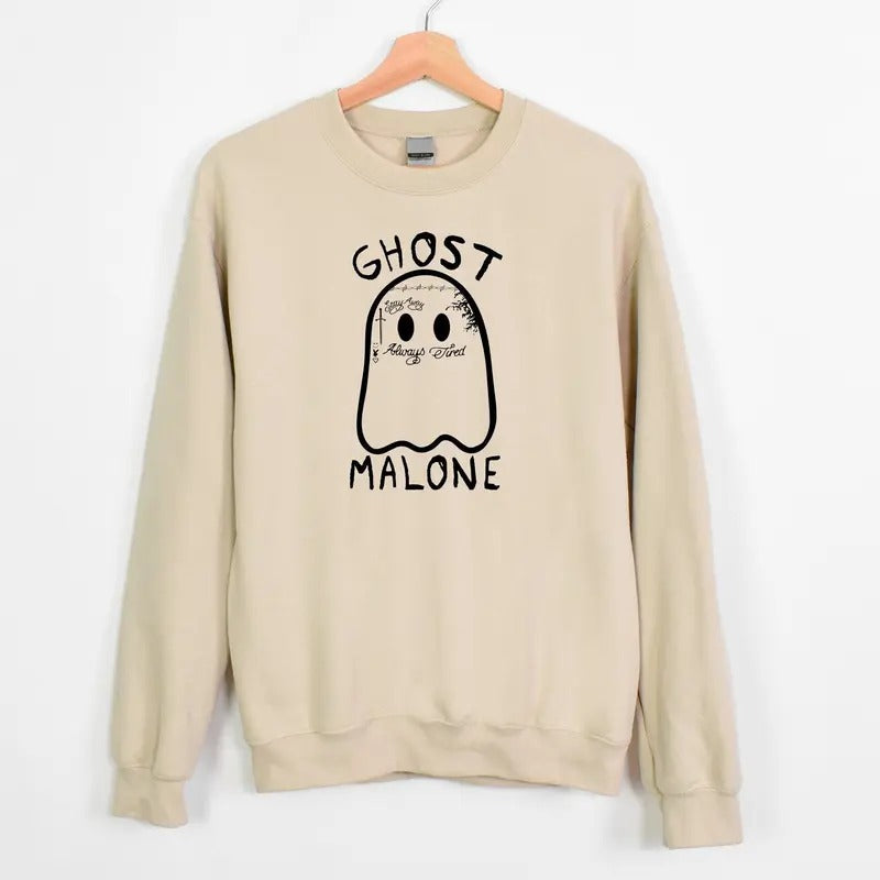 Ghost Malone Sweatshirt, Halloween Shirts, Spooky Halloween Tee, Funny Halloween Tee, Funny Ghost Malone Shirt, Cute Ghost Shirt, Malone Fan Shirt, Full Sizes, Full Colors, Cotton Pullover Sweaters