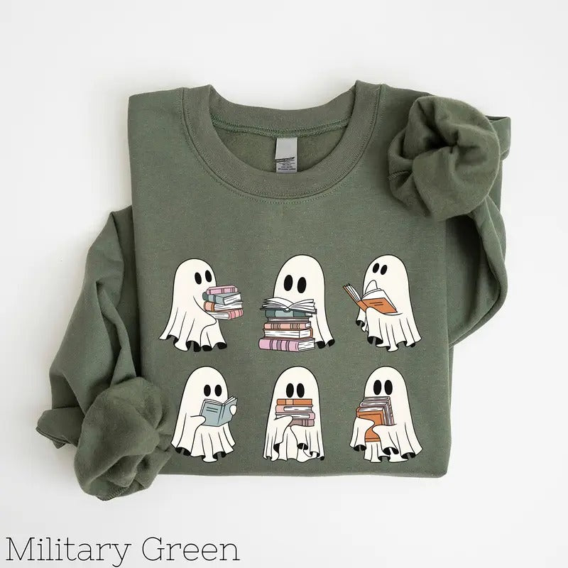 Ghost Reading Books Sweatshirt, Acotar Ghost Sweatshirt, Acotar Sweatshirt,Bookish Ghost Sweatshirt,Ghost Crewneck,Librarian Ghost Halloween style 02