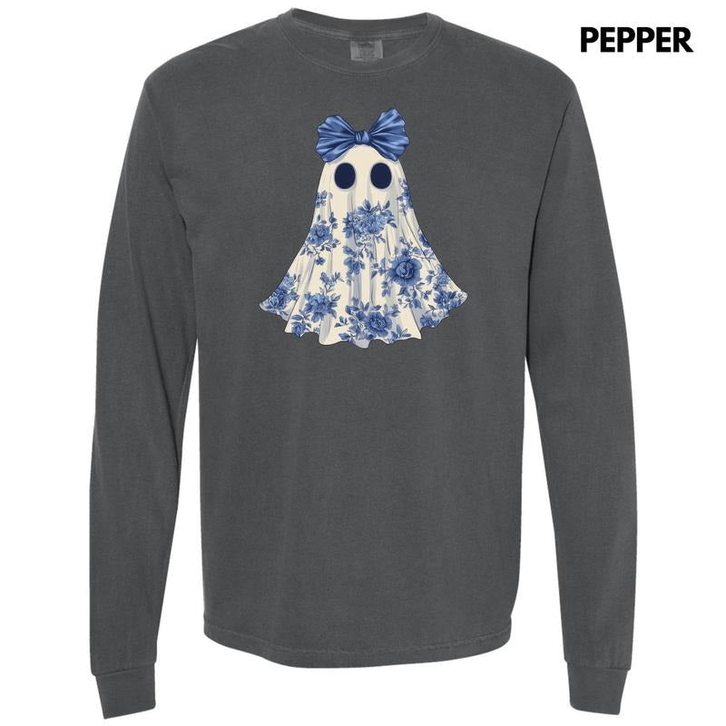 Ghostly Blue Florals Long Sleeve Comfort Colors T-Shirt 'NLB'