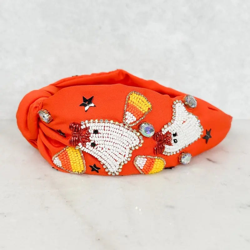 Ghostly Candy Corn Seed Bead Headband