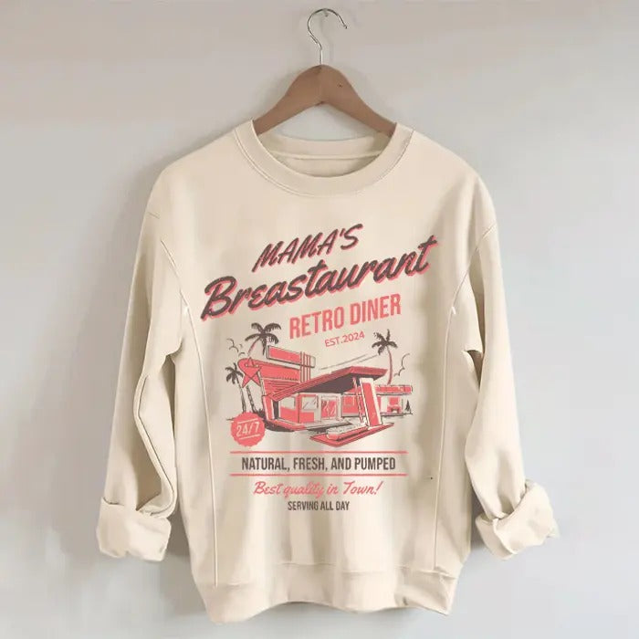 Giftifymama Mama's Breastaurant Breastfeeding Retro Sweatshirt,Breastfeeding Clothing,Pregnancy Clothes