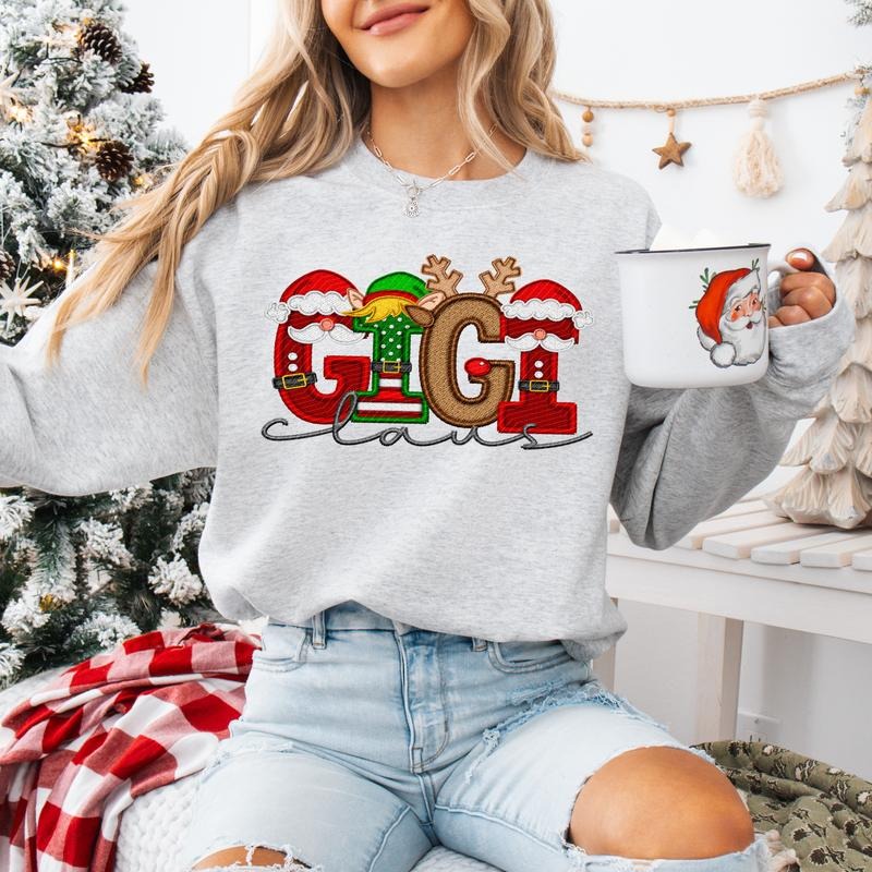 Gigi Claus Faux Embroidery Unisex Sweatshirt