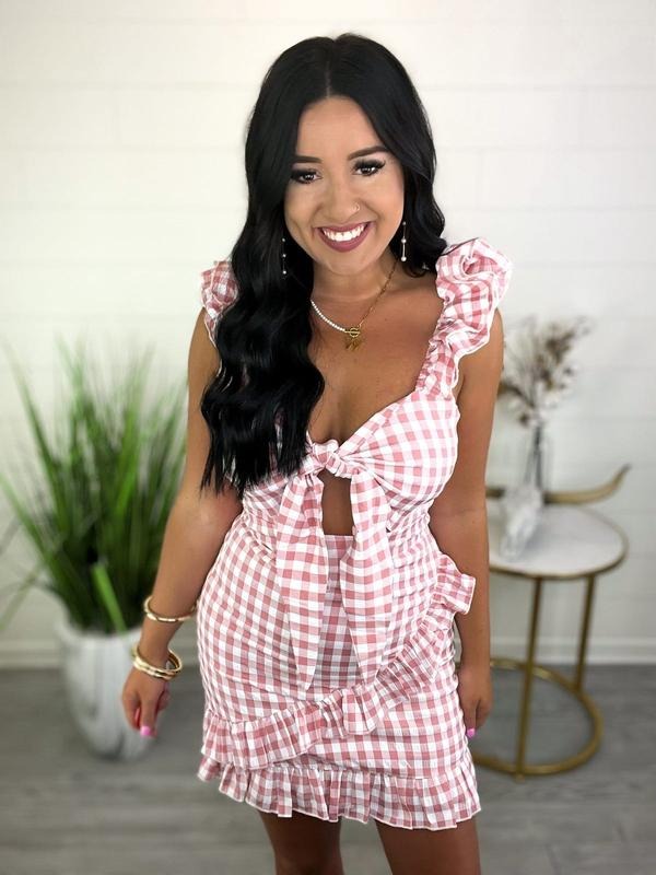 Gingham Front Tie Mini Dress