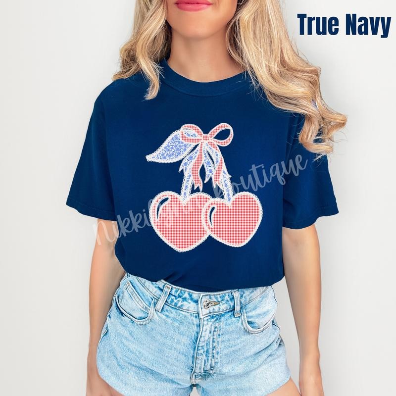 Gingham Heart Cherries Comfort Colors T-Shirt 'NLB'