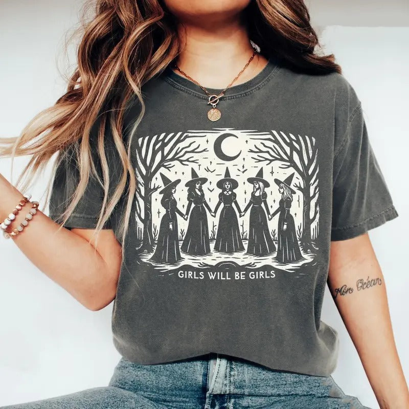 Girls Will Be Girls Witch shirt, Funny Witch Tshirt, Halloween Women, Witchy Vibes Shirt, Unisex, Casual Clothing Top Womenswear Streetwear