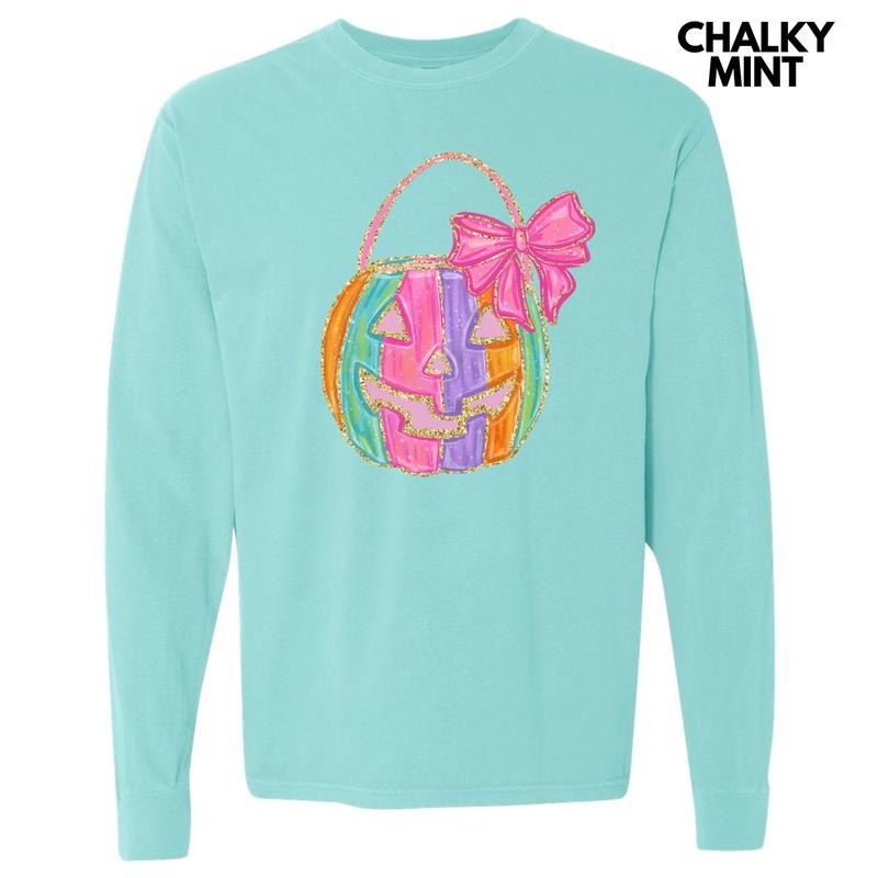 Girly Pumpkin Basket FAKE Glitter Long Sleeve Comfort Colors T-Shirt 'NLB'