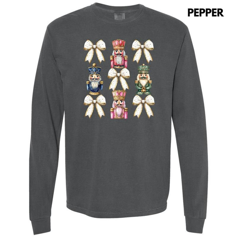 Glam Nutcracker Bow Collage Long Sleeve Comfort Colors T-Shirt 'NLB'