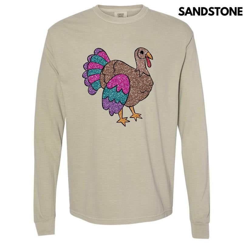 Glam Turkey FAKE Glitter Long Sleeve Comfort Colors T-Shirt 'NLB'