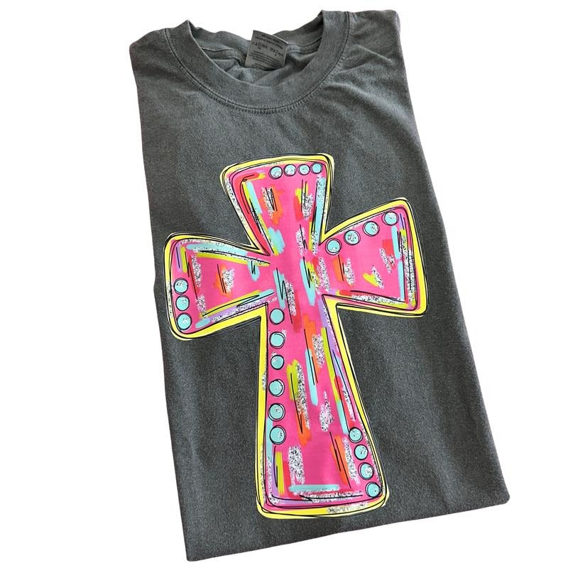 Glitz Pink Cross Comfort Colors T-Shirt