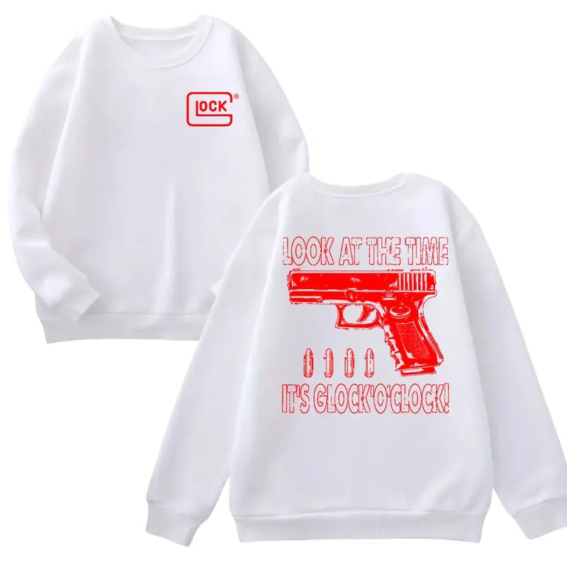 Glock Double Sided Hoodie & Sweater , Look At The Time - It's Glock o'Clock! Shirt, Glock Sweatshirt, Men's & Women's Tops, For him, For her , Design Red Color - New design