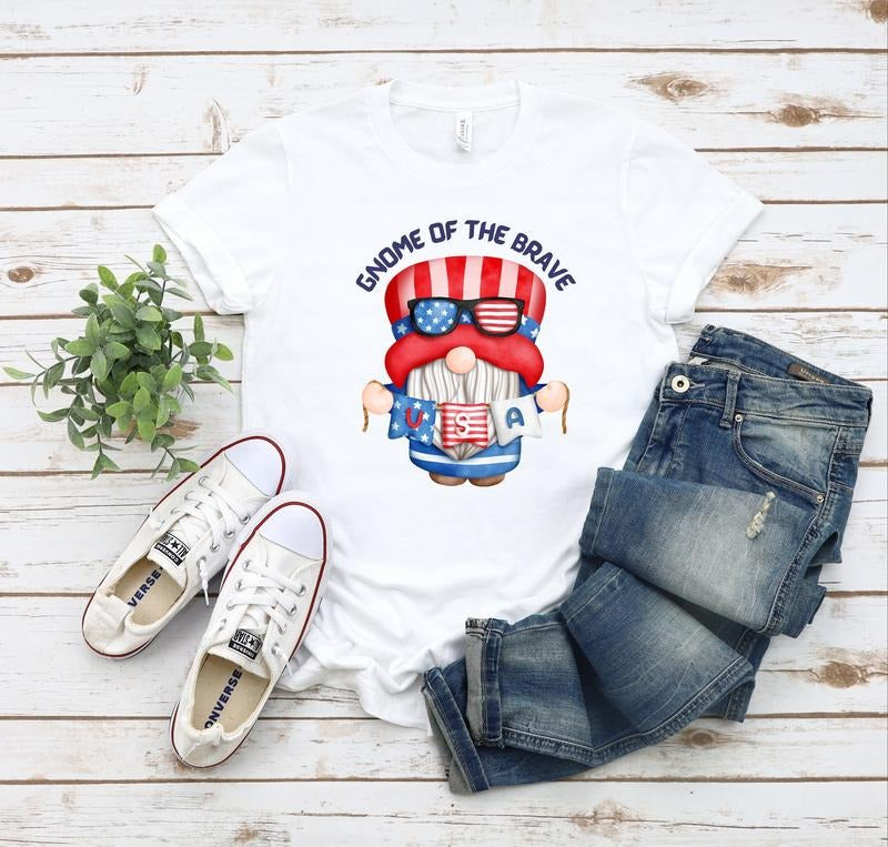 Gnome Of The Brave Shirt Fourth Of July Shirt Soft Tee 4th Of July Tee Casual Shirt Summer Tee Unisex Tee Soft Style Funny T-shirt