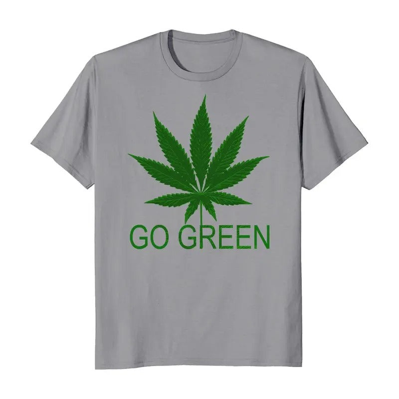 Go Green Marijuana Cannabis Weed 420 Men's T-Shirt Casual Crewneck