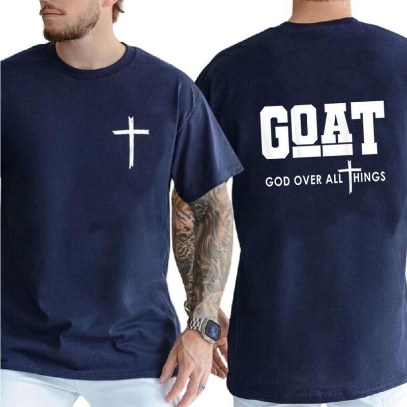 Goat God Over All Things 2 Sided hirt, Jesus Tee, Casual Style Crew Neck Short Sleeve T-Shirt Tops Trendy for Unisex, For Men, For Women
