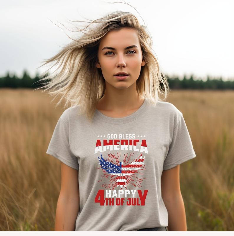 God Bless America - Happy 4th Of July T-shirt With American Flag Eagle Design