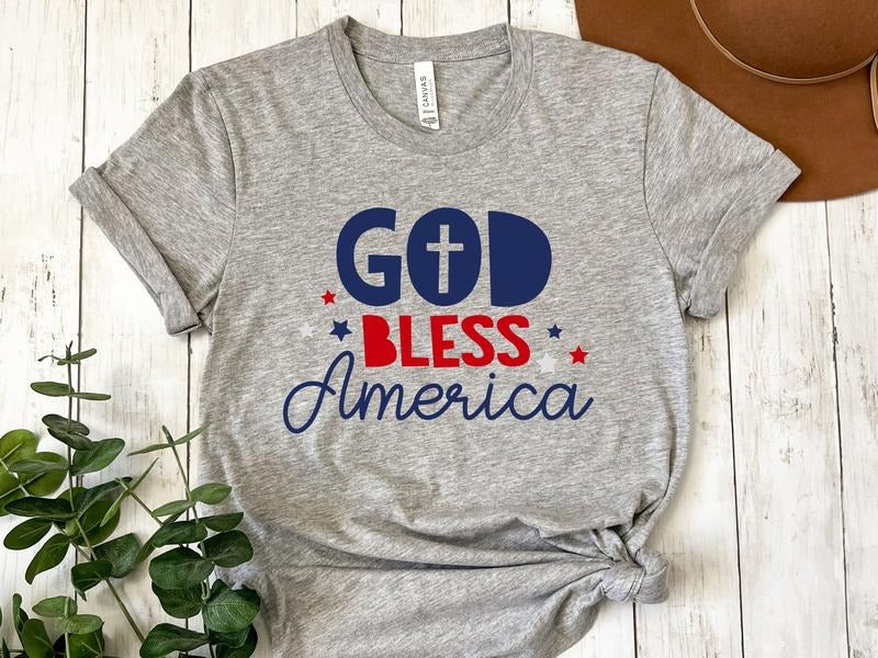God Bless America Shirt Fourth Of July Shirt Usa Shirt Red White Blue Gift For Her Unisex Men's Women's Clothing Retro Shirt