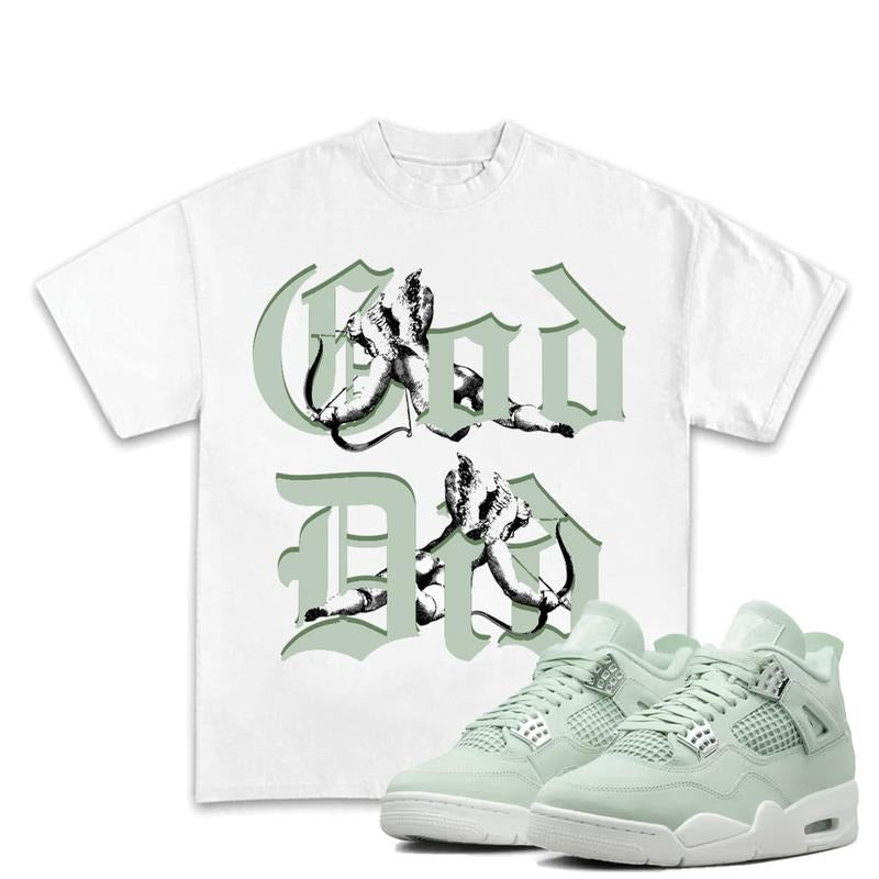 God Did Match 4s Seafoam Outfits Sneakers, Unisex Y2K Cotton T-shirt, Graphic Tee with a Trendy Streetwear Look